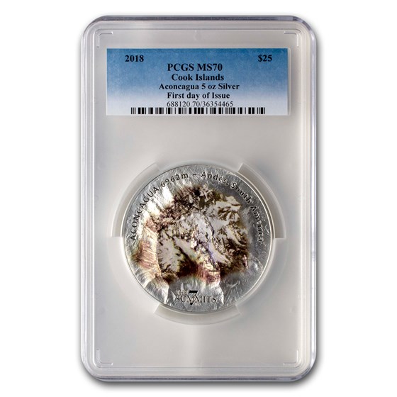 2018 Cook Islands 5 oz Silver 7 Summits Aconcagua MS-70 PCGS 2018 Cook Islands 5 oz Silver 7 Summits Aconcagua MS-70 PCGS